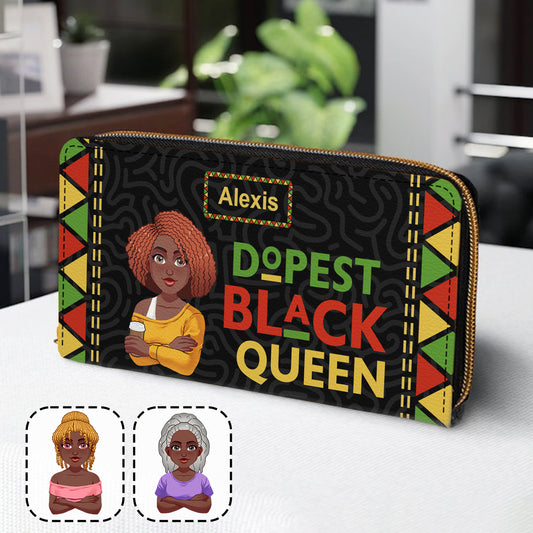 Dope Black Queen - Portefeuille long personnalisé en cuir afro-américain