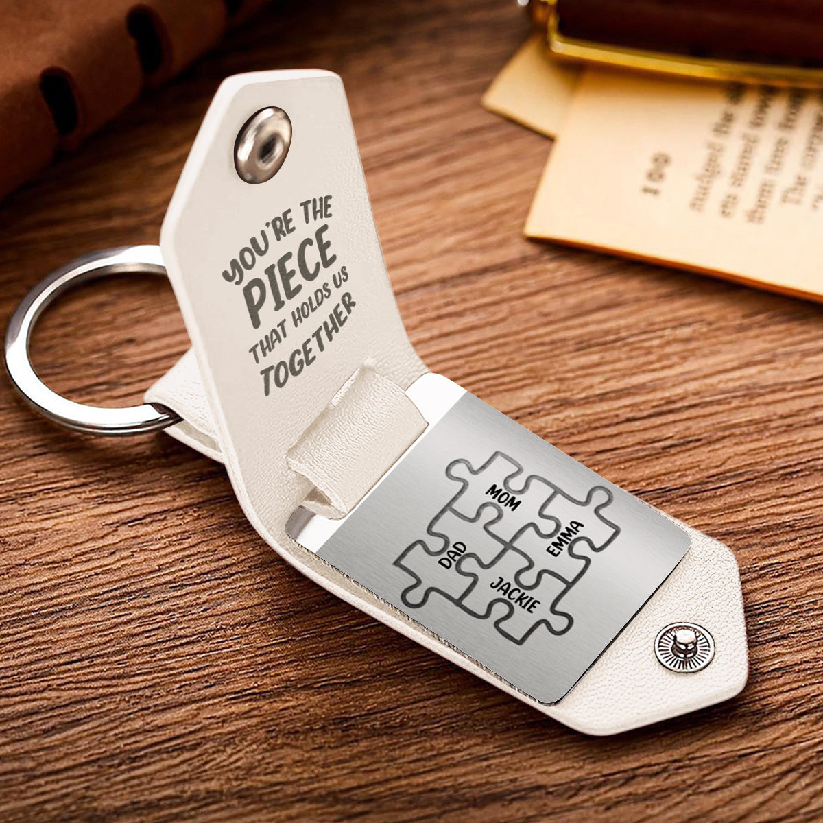 Mom You Are The Piece That Holds Us Together Family Puzzles - Personalized Mother Leather Photo Keychain