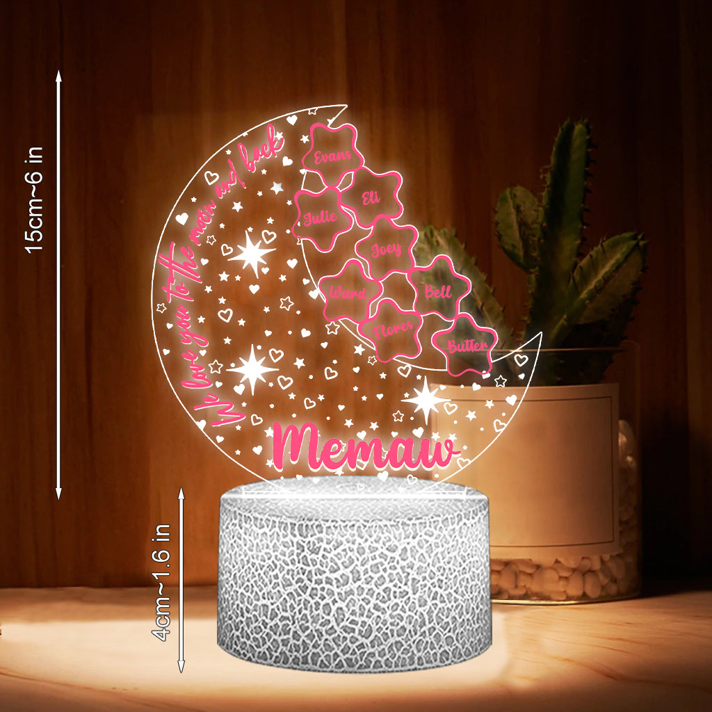 Wir lieben dich bis zum Mond und zurück – Personalisierte, Oma-förmige Plakettenleuchte