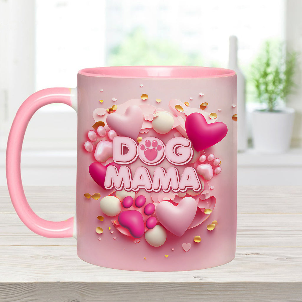 Dog Cat Mama Fur Mom 3D Pink Heart - Personalized Dog Accent Mug