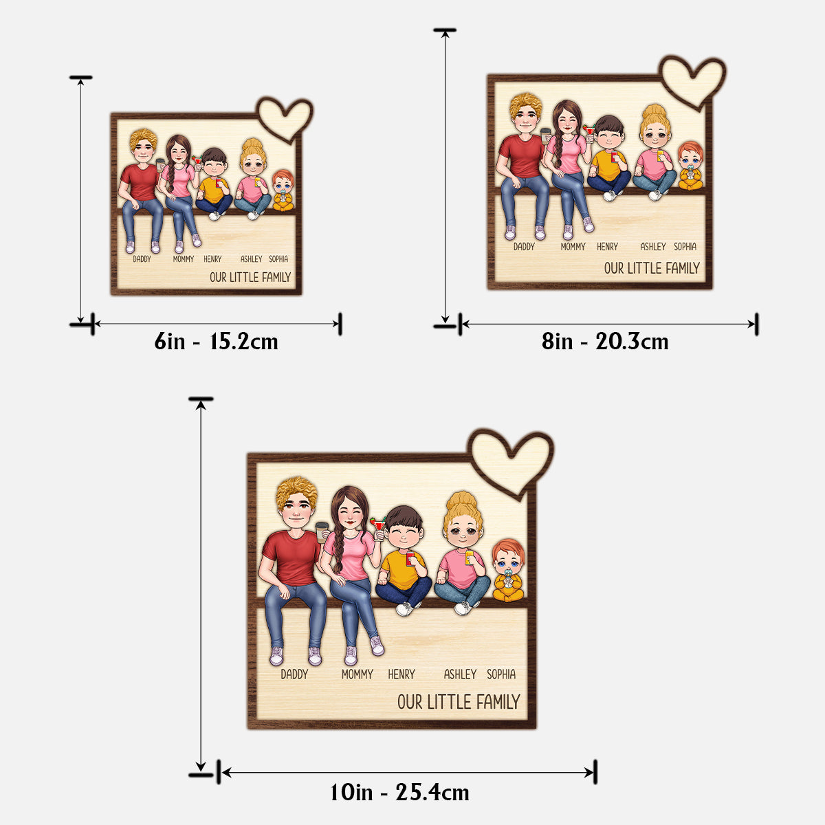 Unsere kleine Familie – Personalisiertes zweilagiges Holzschild / Holzplakette