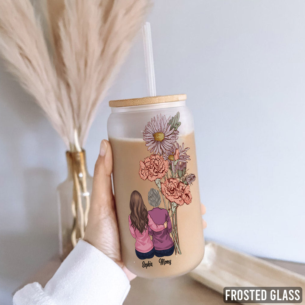 Mother And Children Birth Flowers - Personalized Mother Can Glass