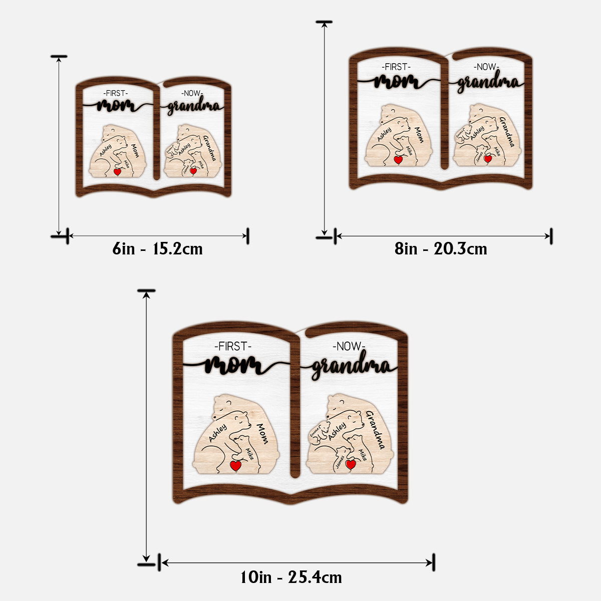 Première maman, maintenant grand-mère ours - Plaque en bois personnalisée à 2 couches « Grand-mère »