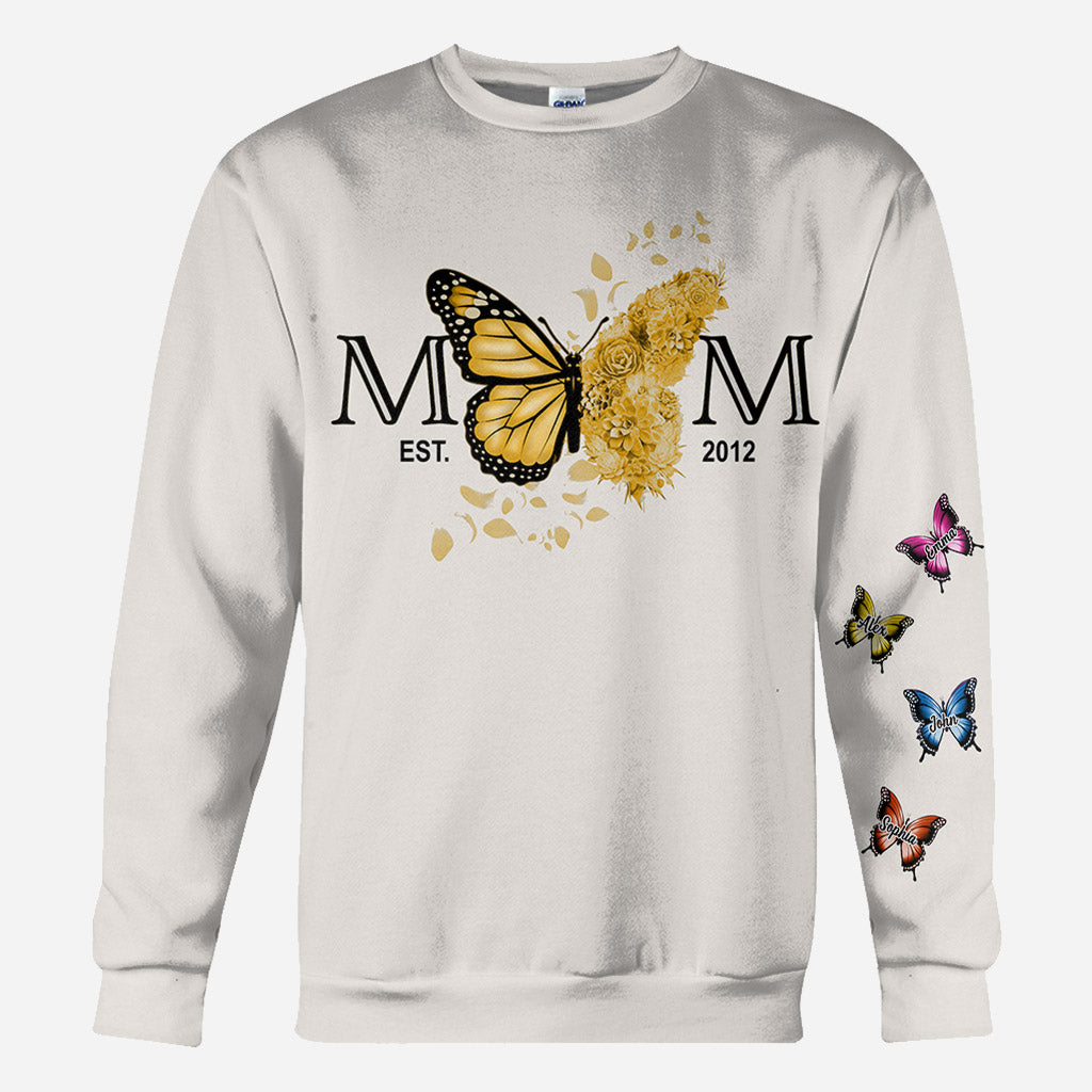 Mom Est. Any Year Botanical Butterfly - Personalized Mother All Over Shirt