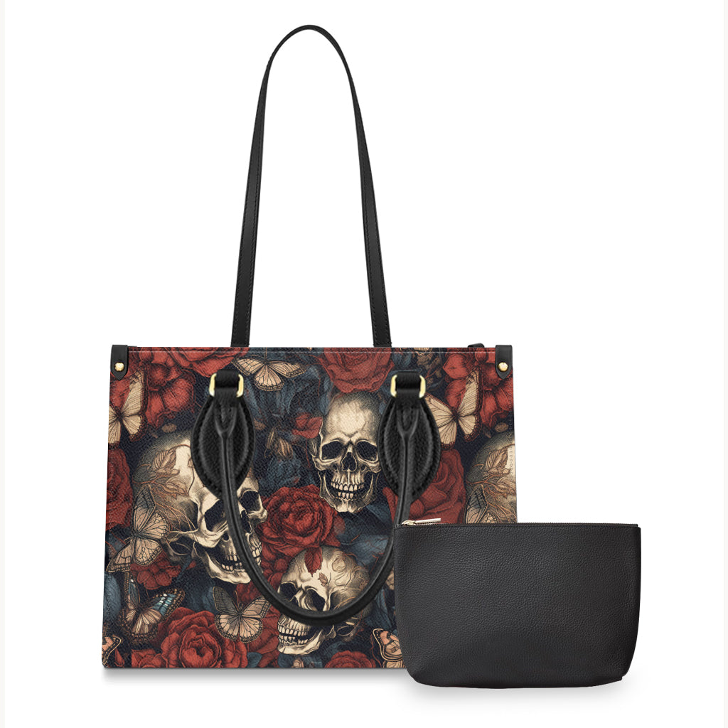 Vintage Rose Skull - Personalized Skull Leather Handbag