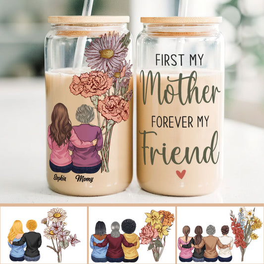 Mother And Children Birth Flowers - Personalized Mother Can Glass