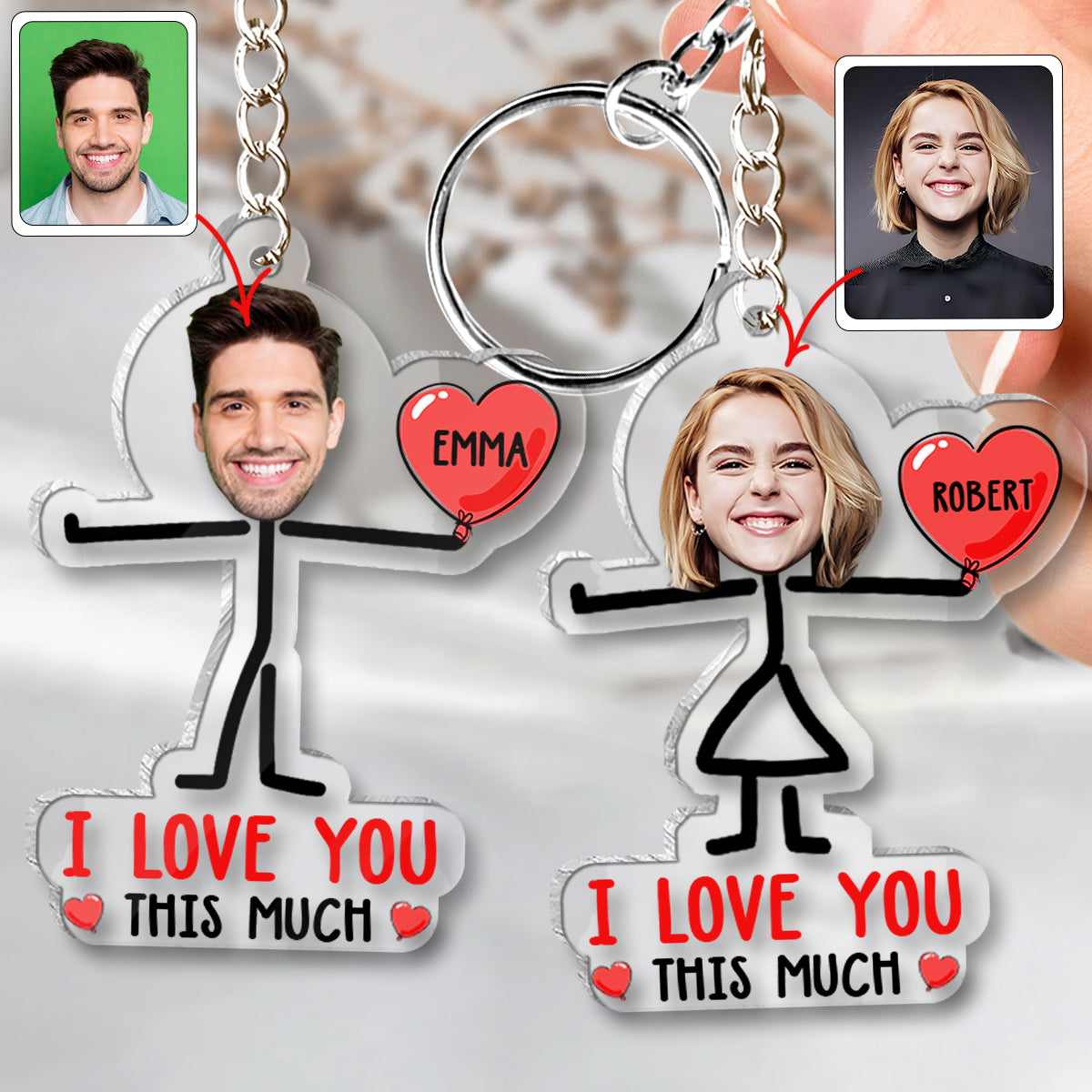 I Love You This Much Custom Photo Keychain For Couples - Personalized Couple Transparent Keychain