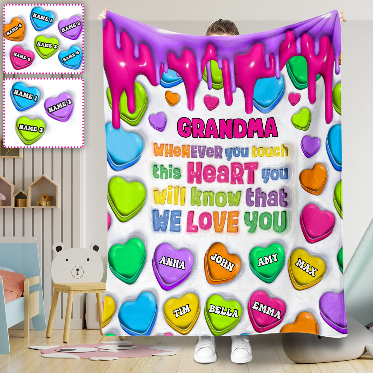 Touch This Heart Love You Grandma Nana Gigi - Personalized Grandma Blanket