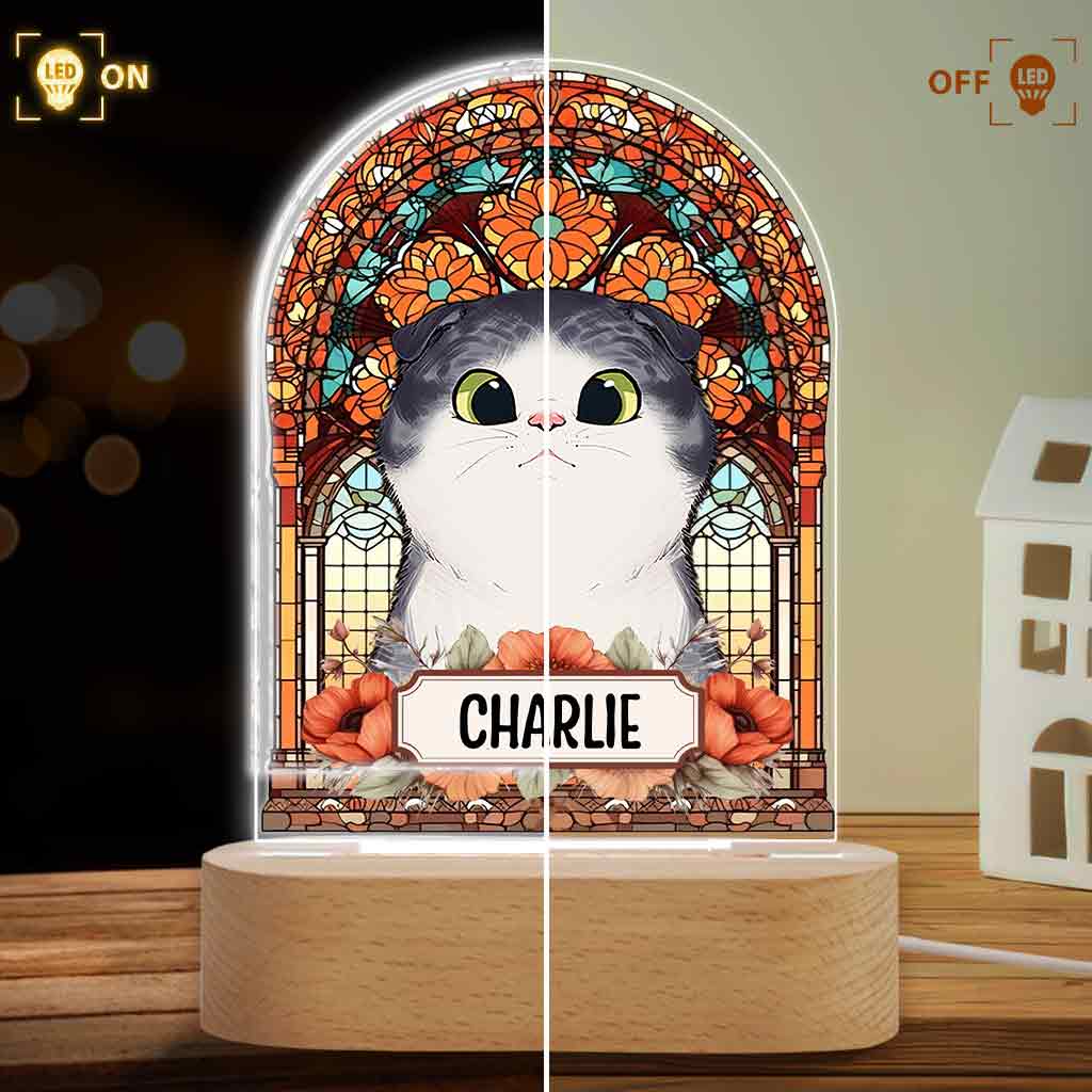 Plaque lumineuse personnalisée en forme de chien avec vitrail - Socle lumineux en forme de chien