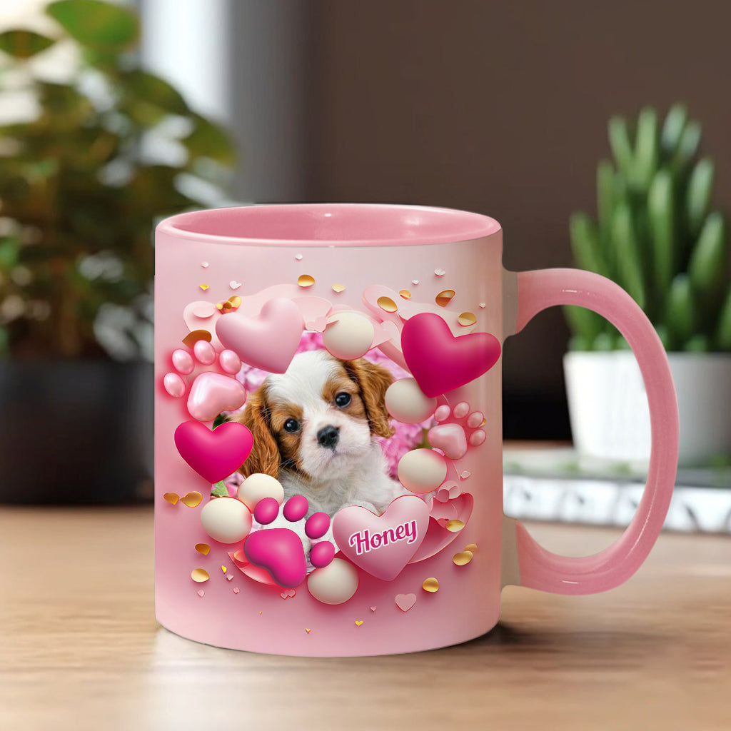 Dog Cat Mama Fur Mom 3D Pink Heart - Personalized Dog Accent Mug