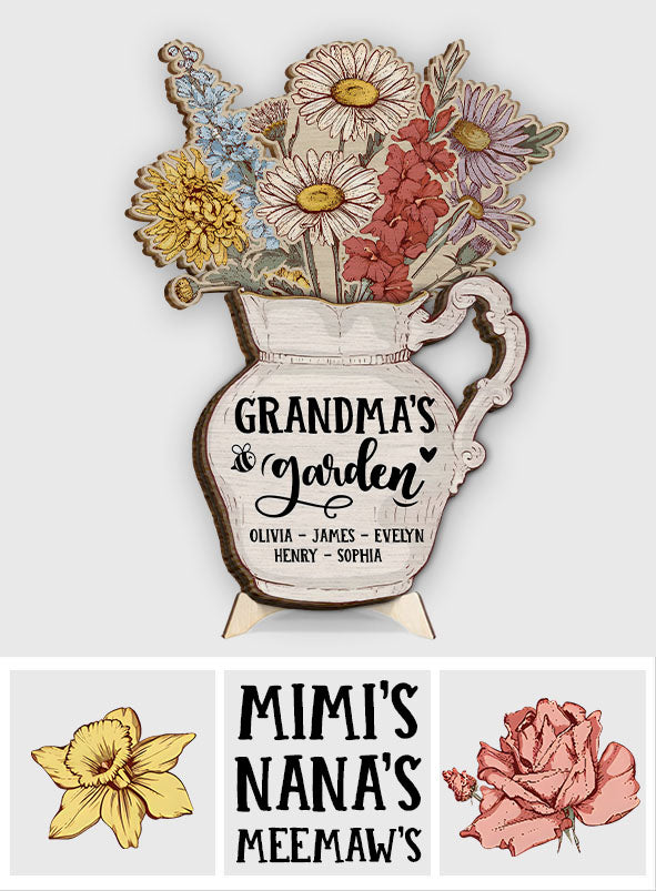 Grandma's Garden Birth Flowers Vase - Personalized Grandma 2 Layered Wood Sign / Wood Plaque
