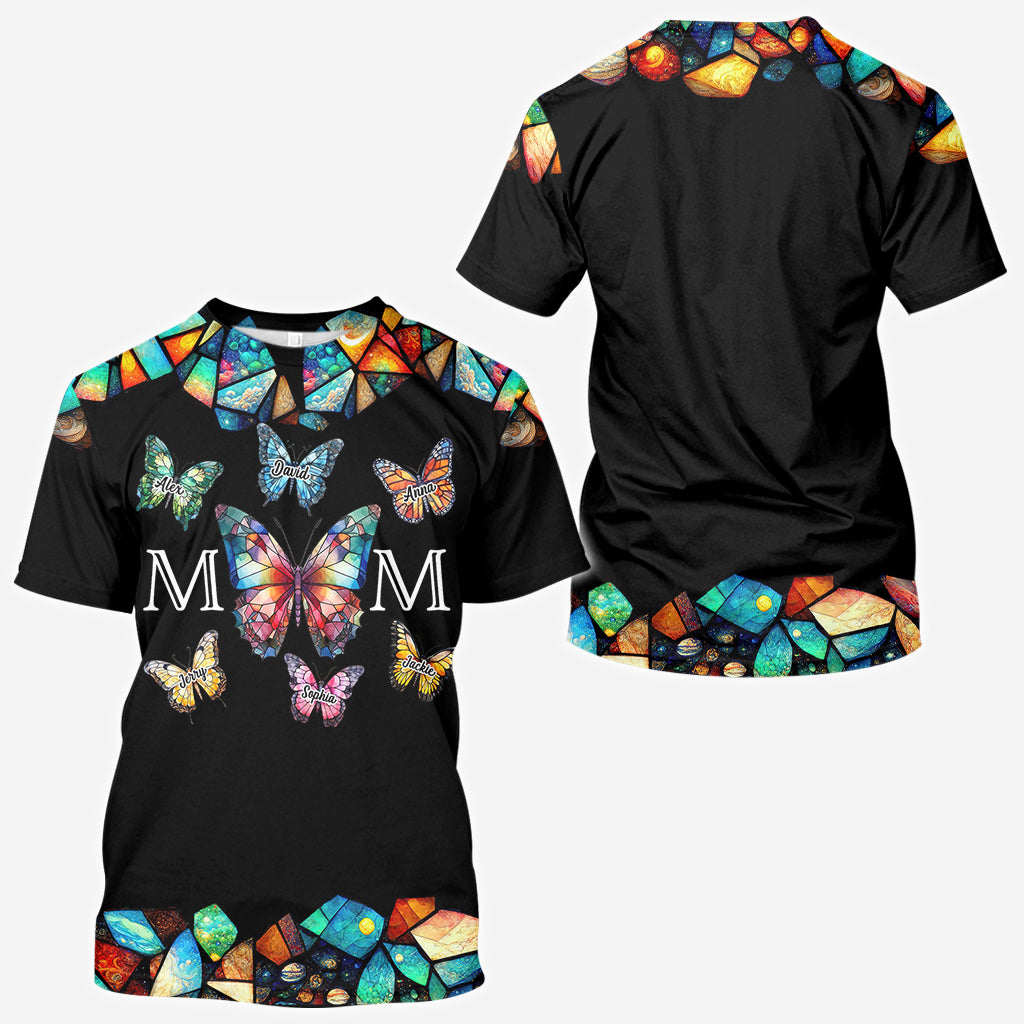 Mom Butterfly Colorful Stained Glass Pattern - Personalized Mother All Over Shirt