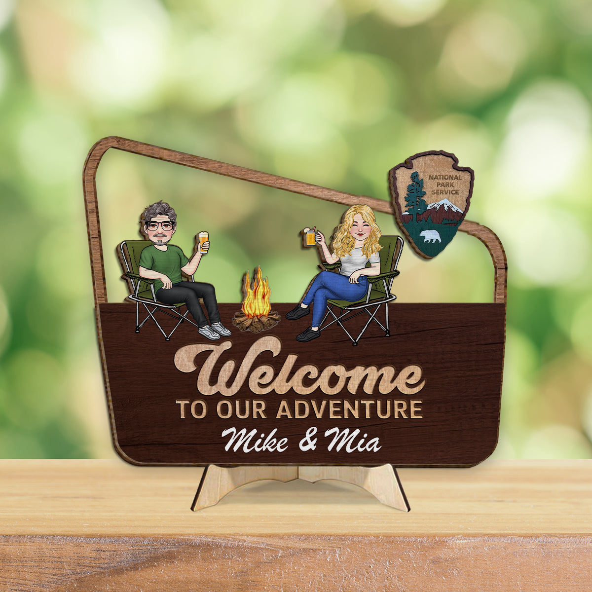 Welcome To Our Adventure - Personalized Camping 2 Layered Wood Sign / Wood Plaque