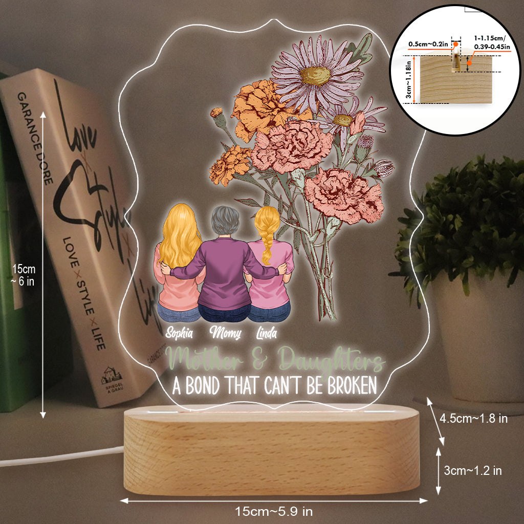Mother And Children Birth Flowers - Personalized Mother Shaped Plaque Light Base