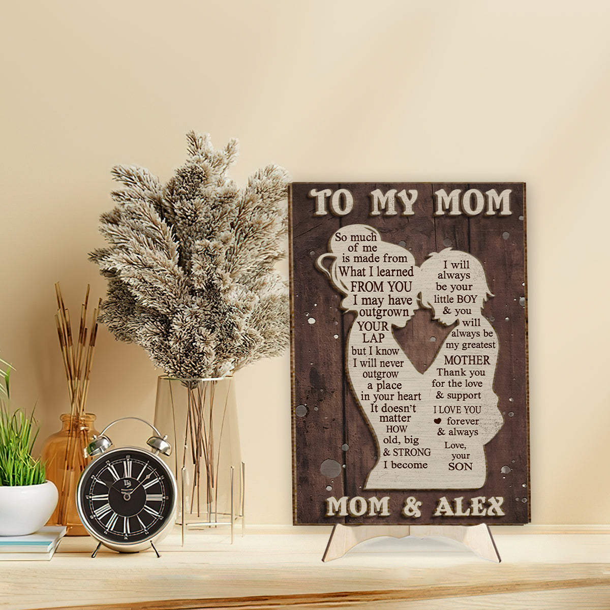 To My Mom Mother And Kid Silhouette - Personalized Mother 2 Layered Wood Sign / Wood Plaque