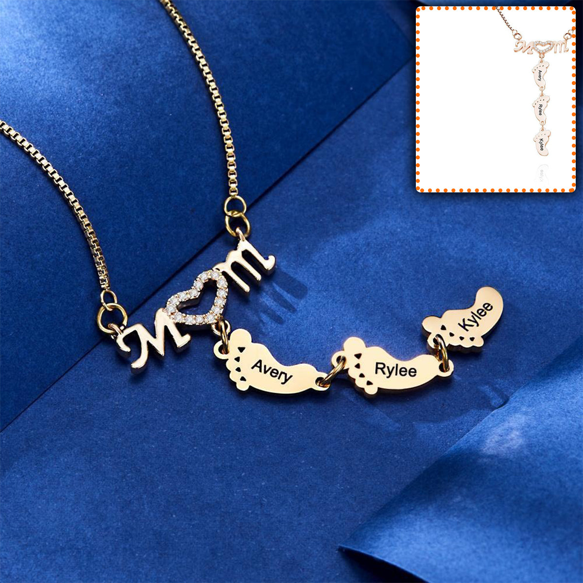 Custom Name Baby Feet - Personalized Mother Engraved Baby Feet Mom Necklace
