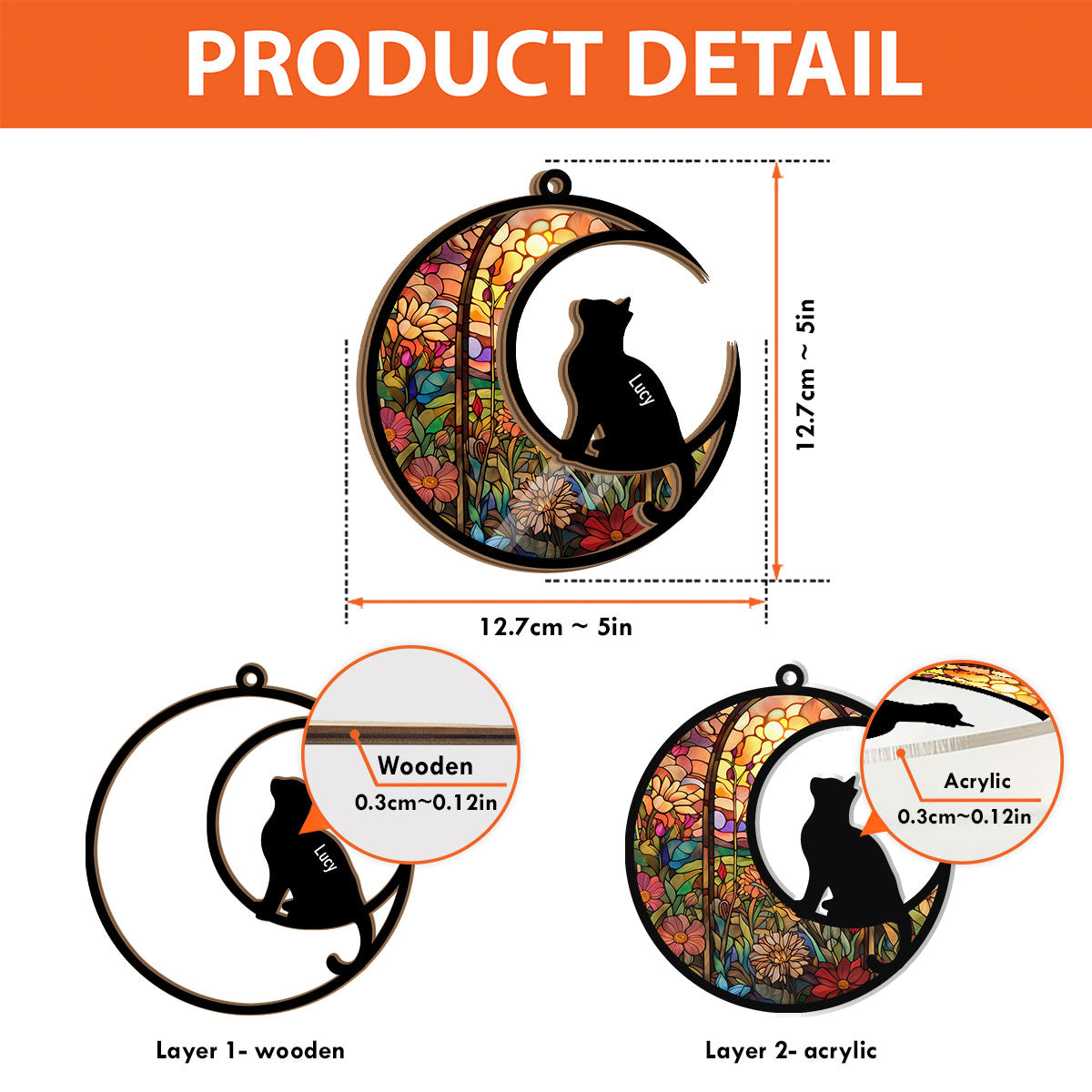Katzen-Silhouette im Buntglas-Design – Personalisierter Katzen-Sonnenfänger