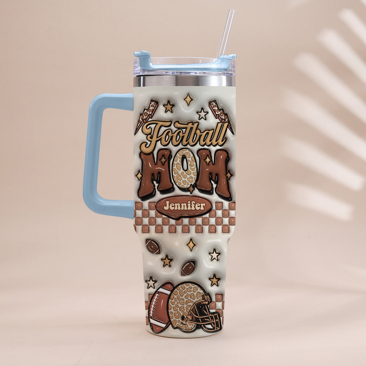 Football Mom - Personalized Football Tumbler With Handle
