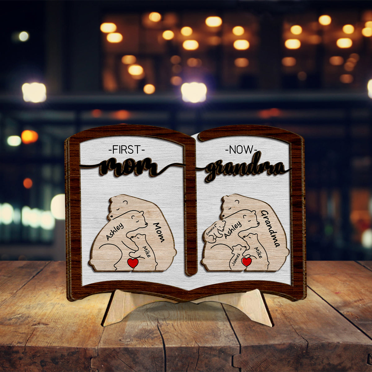 Première maman, maintenant grand-mère ours - Plaque en bois personnalisée à 2 couches « Grand-mère »