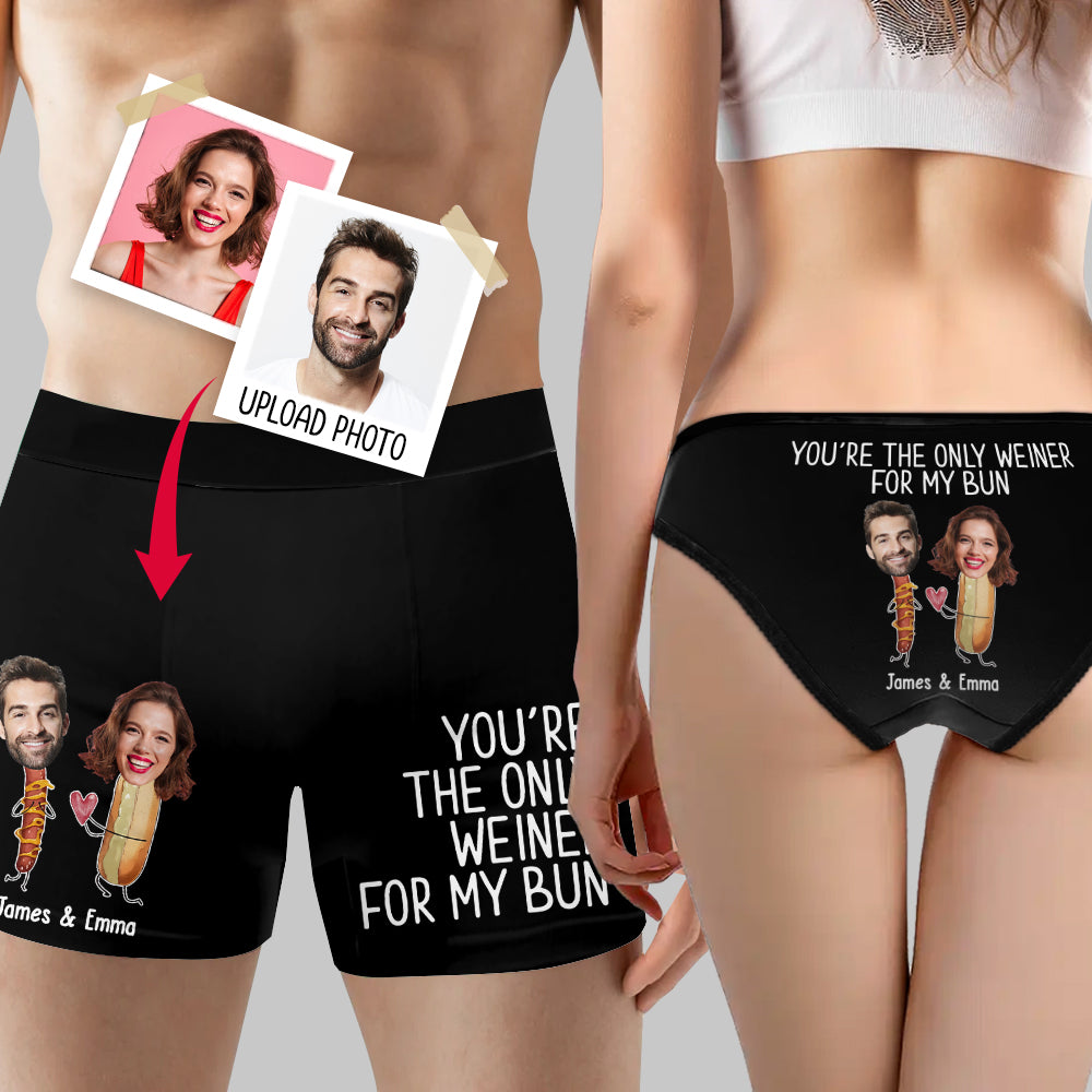 You're The Only Weiner For My Bun - Personalized Couple Lace Border Women Briefs And Men’s Boxer Briefs