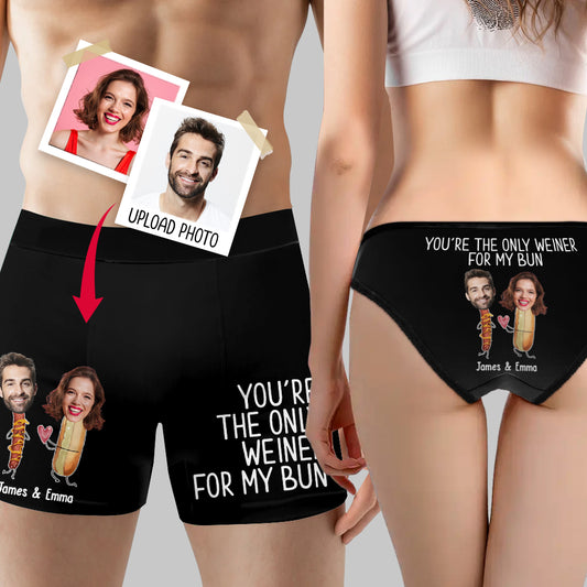 You're The Only Weiner For My Bun - Personalized Couple Lace Border Women Briefs And Men’s Boxer Briefs