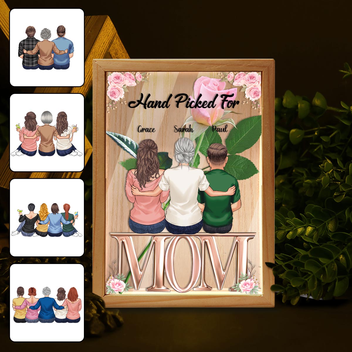 Hand Picked Flower For Mom - Personalized Mother Picture Frame Light Box