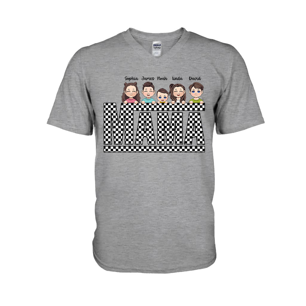 Vintage Checkered Mama Dada Mini Grandma Grandpa - Personalized Mother T-shirt And Hoodie