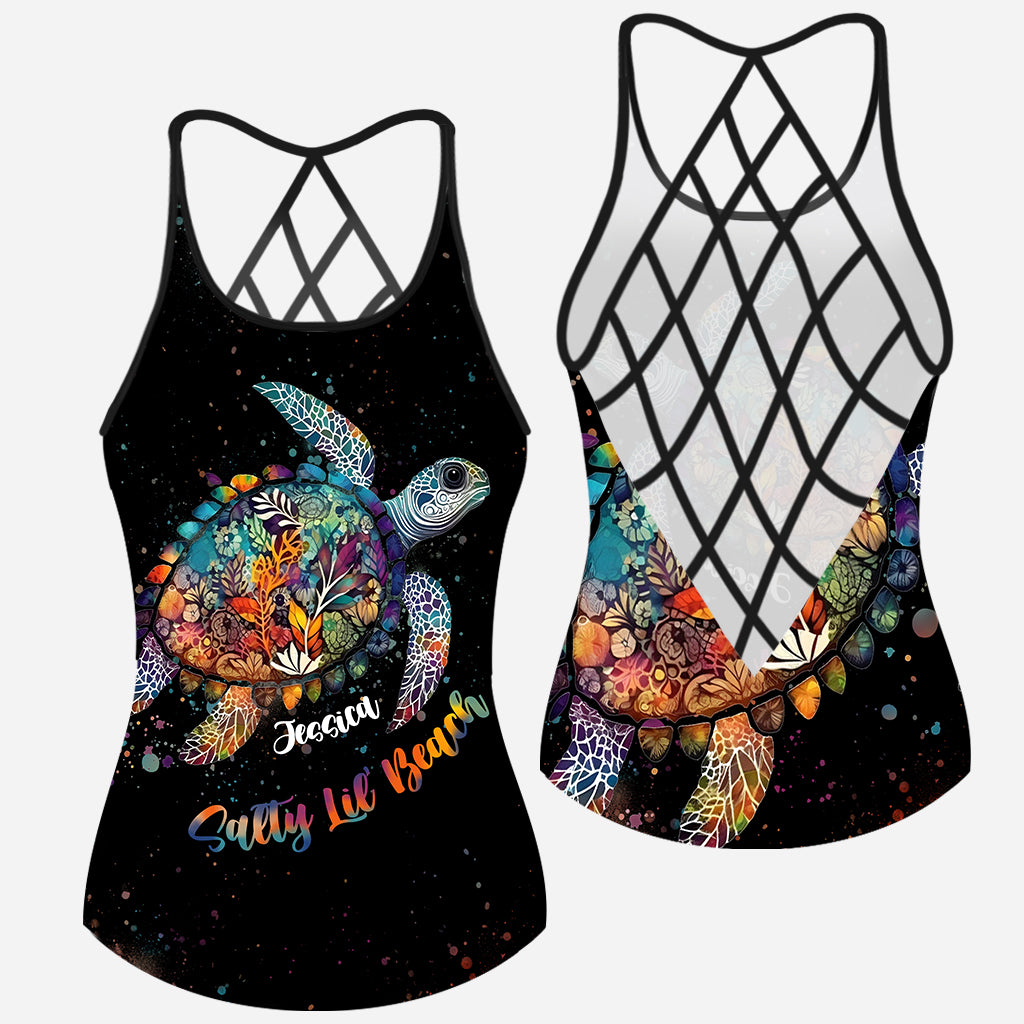 Salty Lil Beach - Personalized Turtle Cross Tank Top