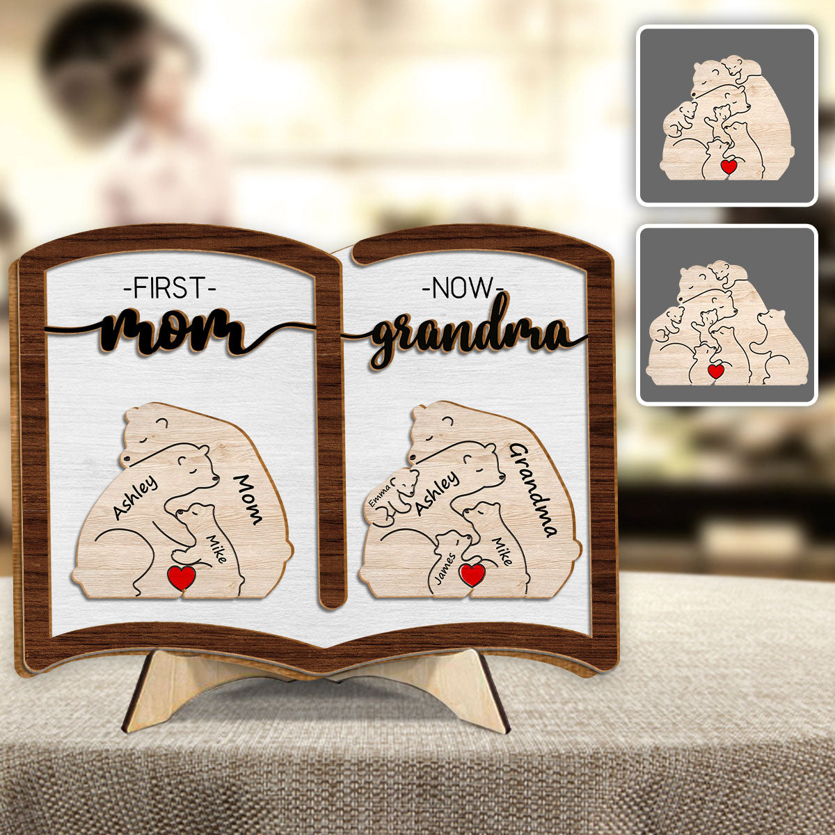 Première maman, maintenant grand-mère ours - Plaque en bois personnalisée à 2 couches « Grand-mère »