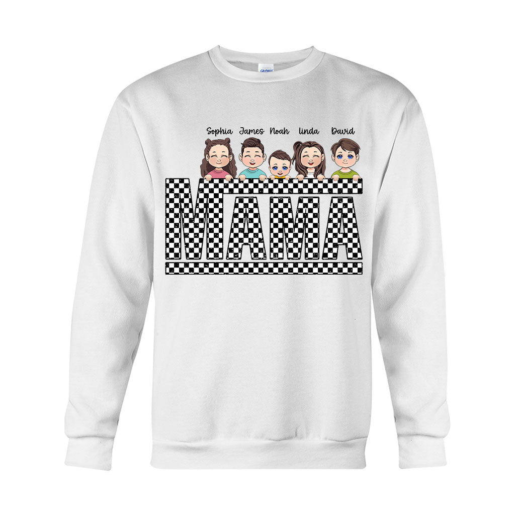 Vintage Checkered Mama Dada Mini Grandma Grandpa - Personalized Mother T-shirt And Hoodie