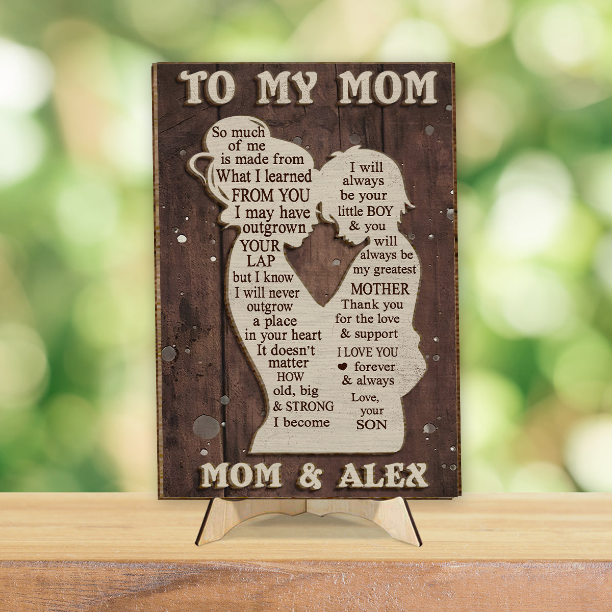 To My Mom Mother And Kid Silhouette - Personalized Mother 2 Layered Wood Sign / Wood Plaque
