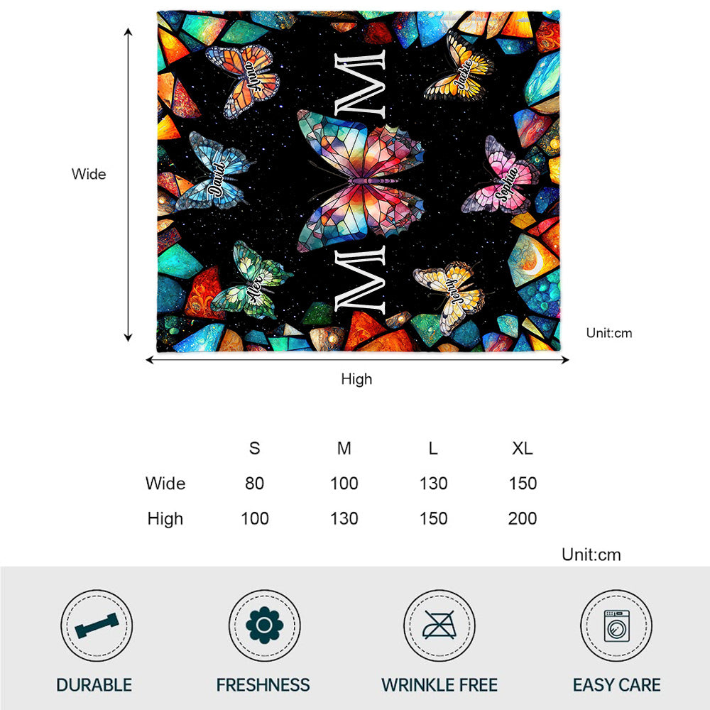 Mom Stained Glass Colorful Butterfly - Personalized Mother Blanket