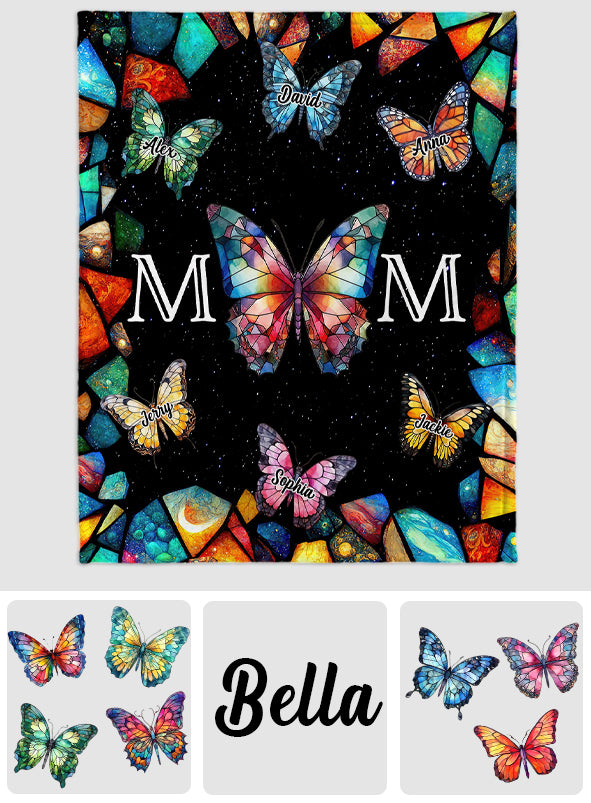 Mom Stained Glass Colorful Butterfly - Personalized Mother Blanket