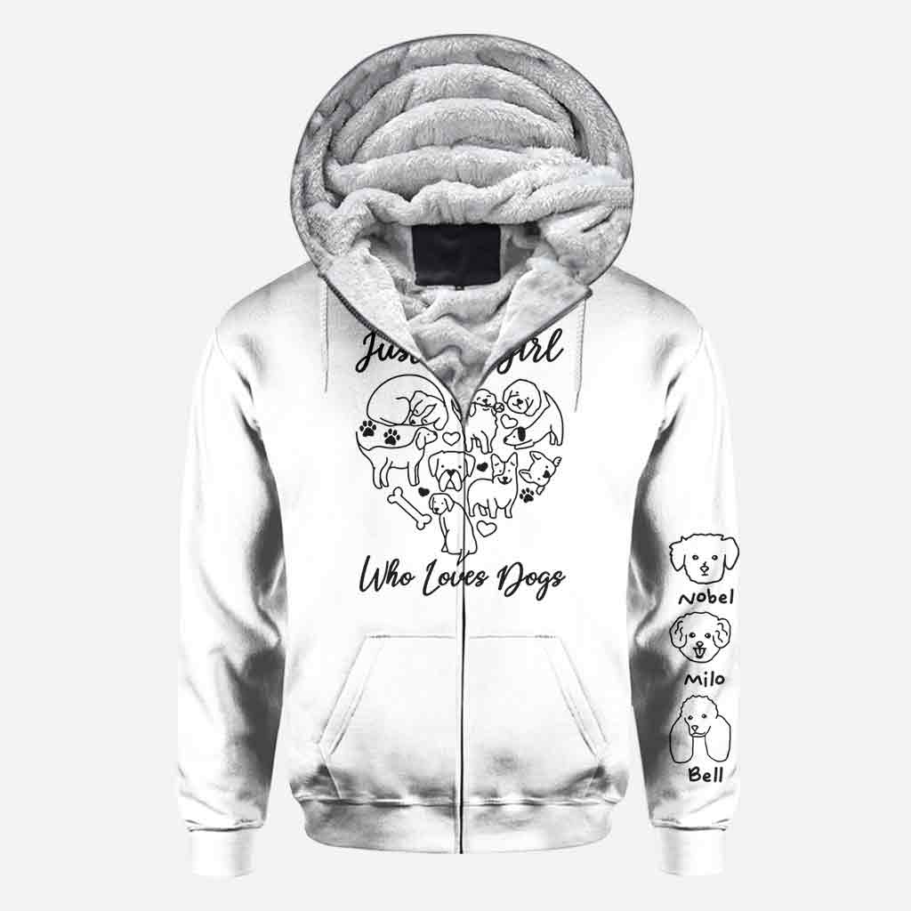 T-shirt personnalisé « Juste une fille qui aime les chiens » avec un motif de chien sur toute la surface