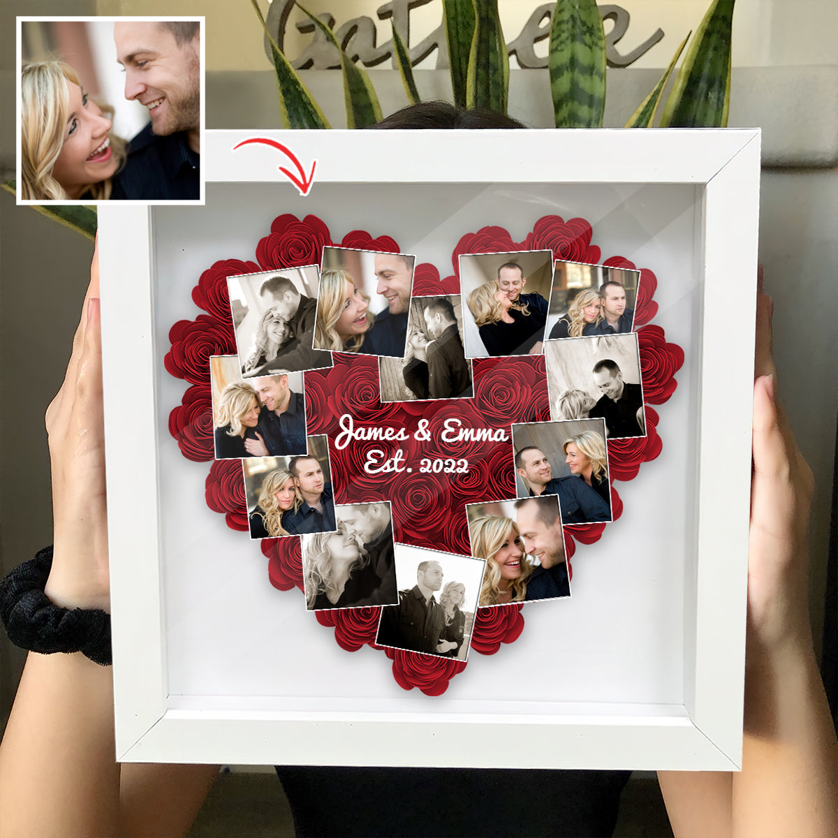 Heart Photos Polaroid Romantic Gift - Personalized Couple Flower Shadow Box
