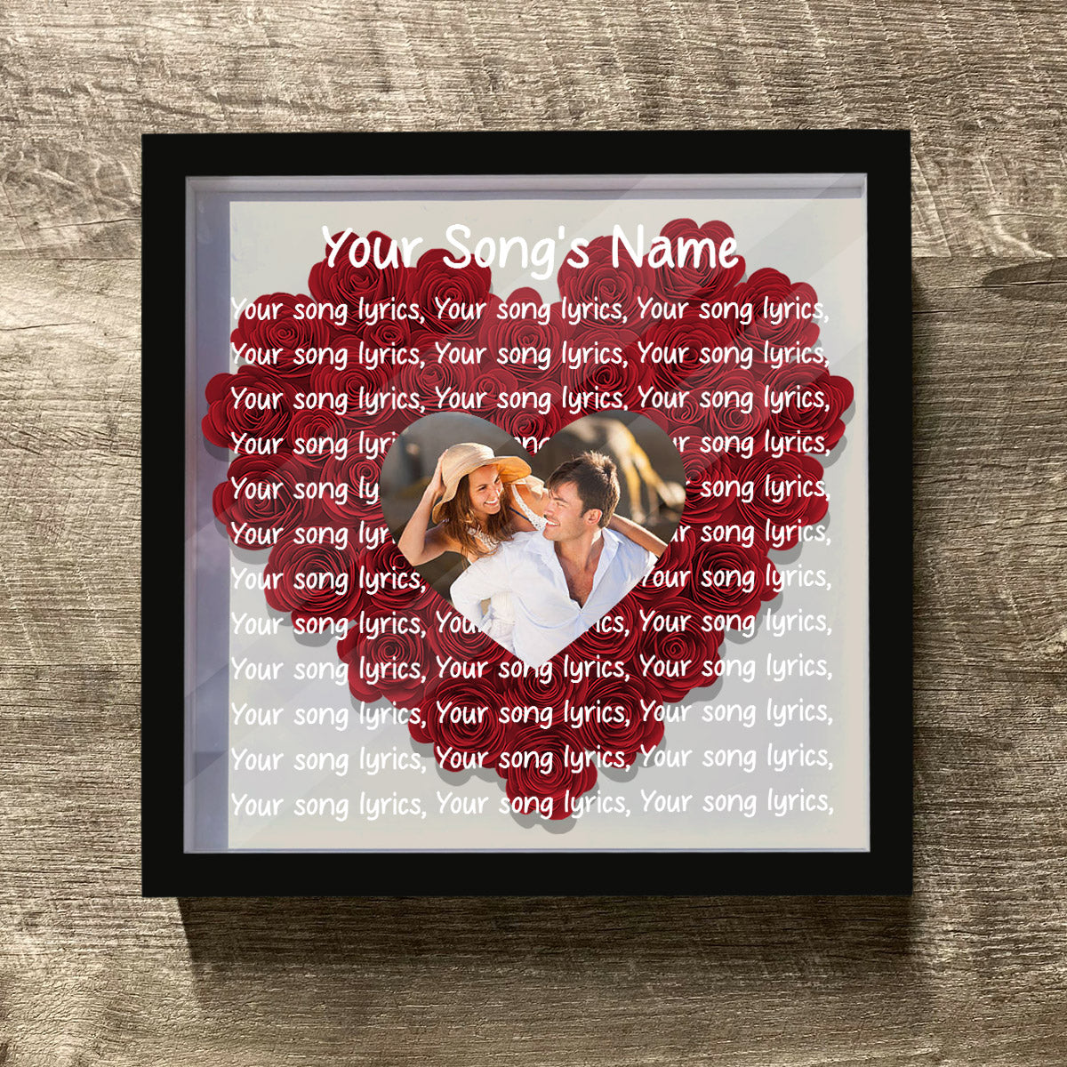 Custom Song Lyrics And Photo - Personalized Couple Flower Shadow Box