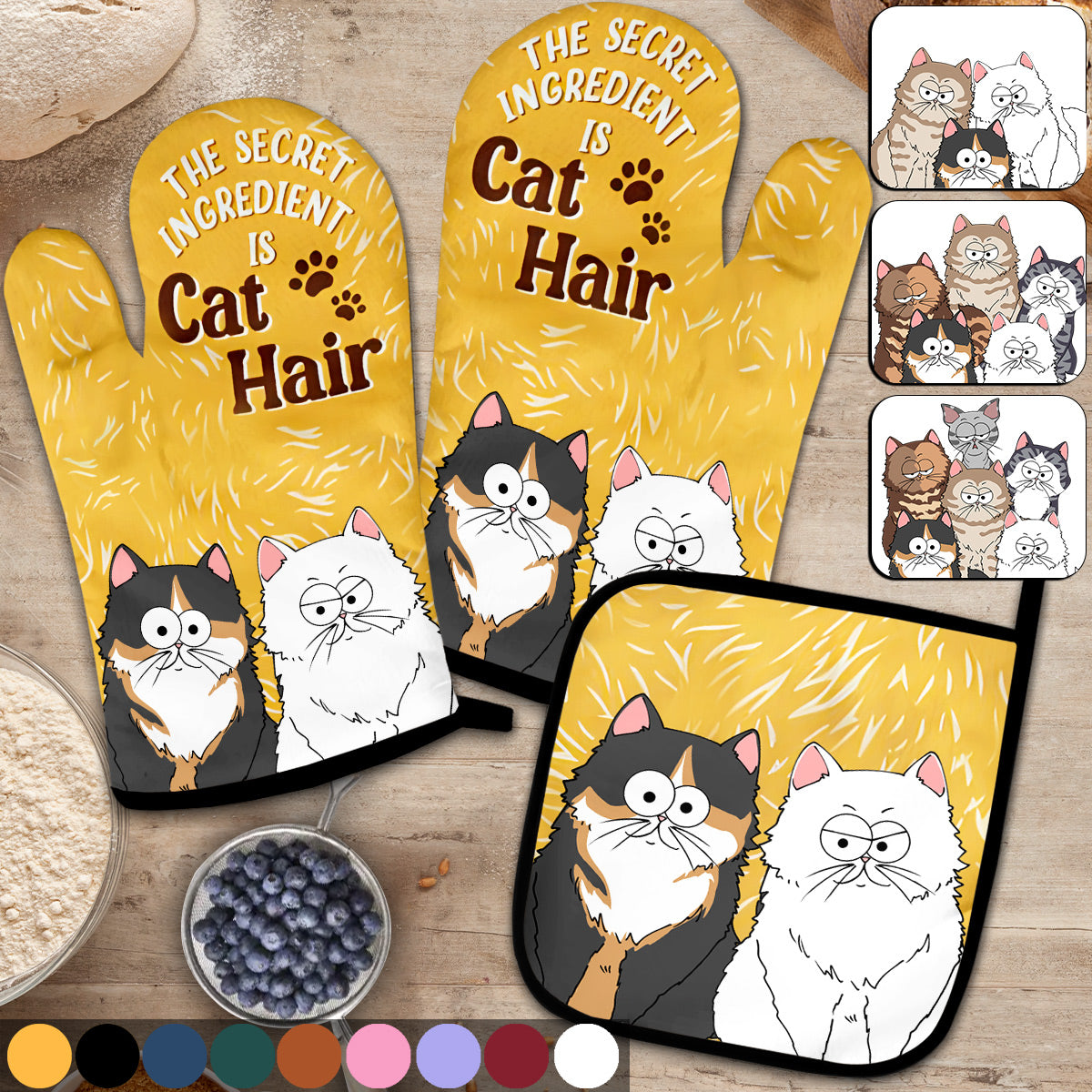 The Secret Ingredient Is Cat Hair - Personalized Cat Oven Mitts & Pot Holder Set