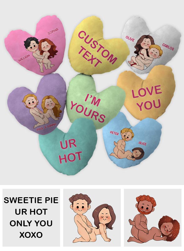 Conversation Hearts Candy Hearts - Personalized Couple Shaped Pillow