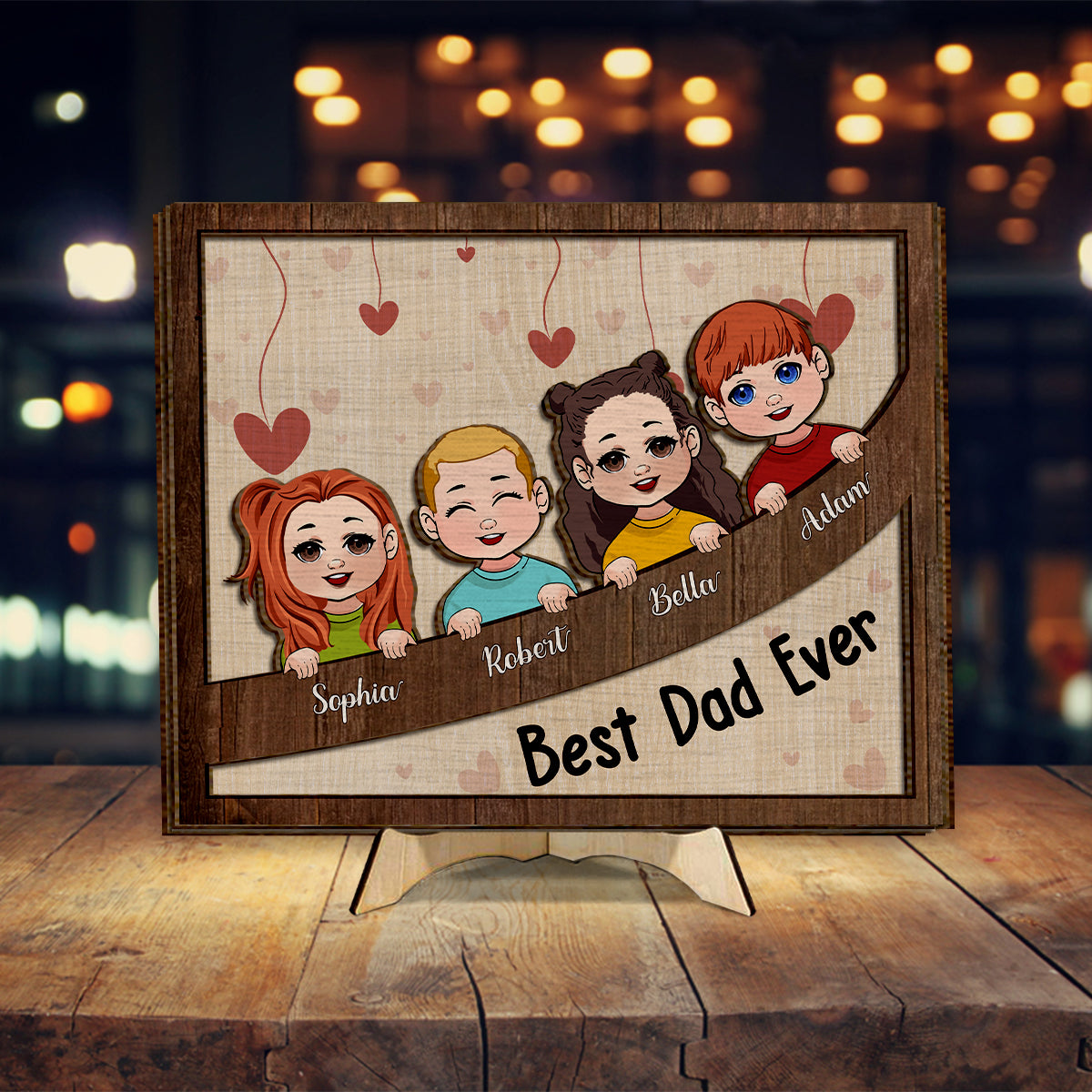 Bes Dad Mom Grandma Grandpa Ever Chibi Kids - Personalized Father 2 Layered Wood Sign / Wood Plaque