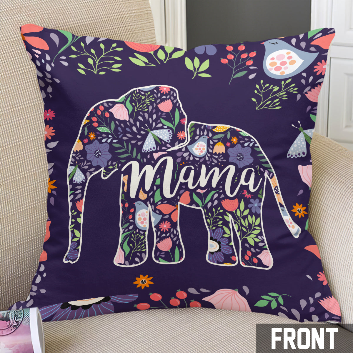 Elephant Mom - Personalized Mother Throw Pillow