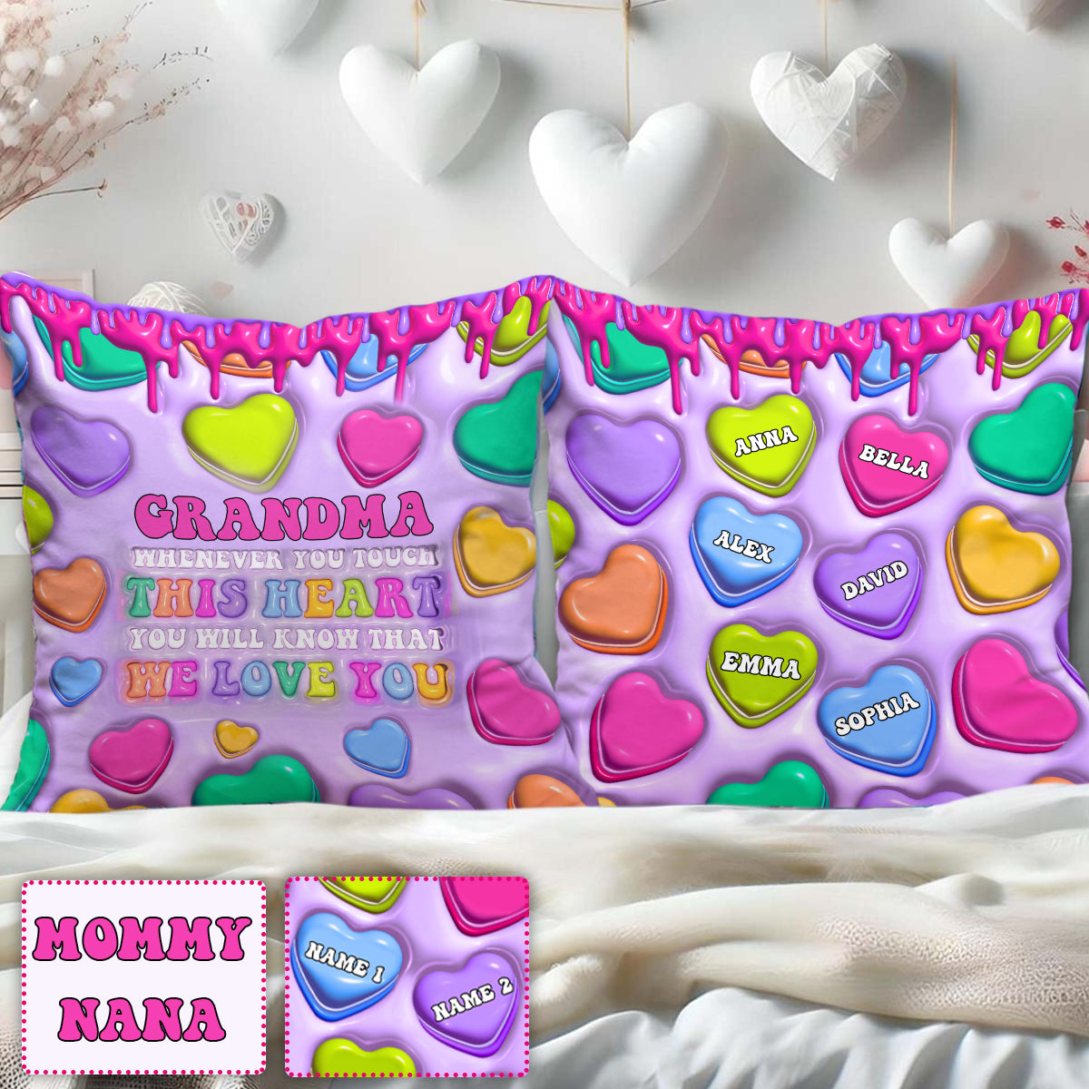 Touch This Heart Love You Grandma Nana Gigi - Personalized Grandma Throw Pillow