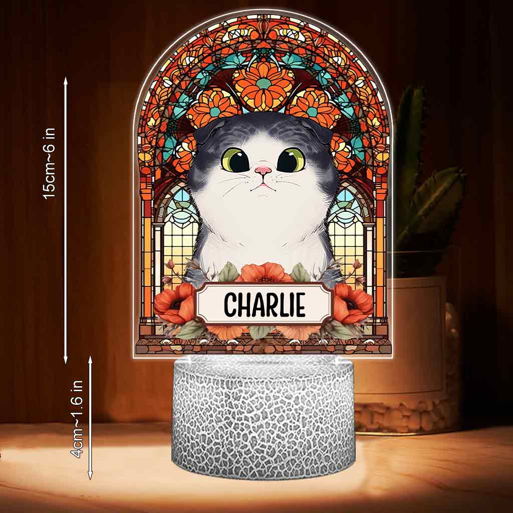 Plaque lumineuse personnalisée en forme de chien avec vitrail - Socle lumineux en forme de chien