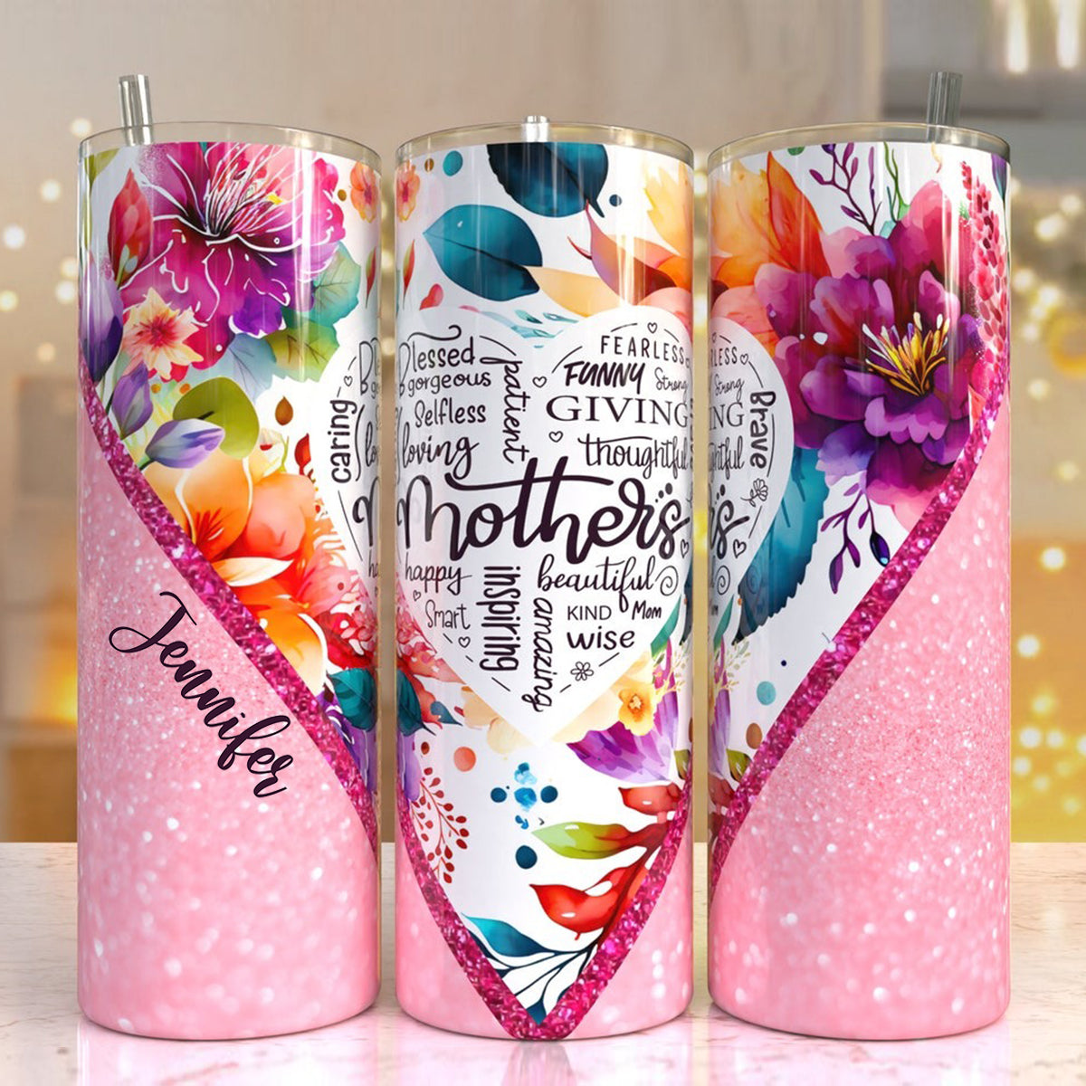 Mothers Is Beautiful Vibrant Floral - Personalized Mother Skinny Tumbler
