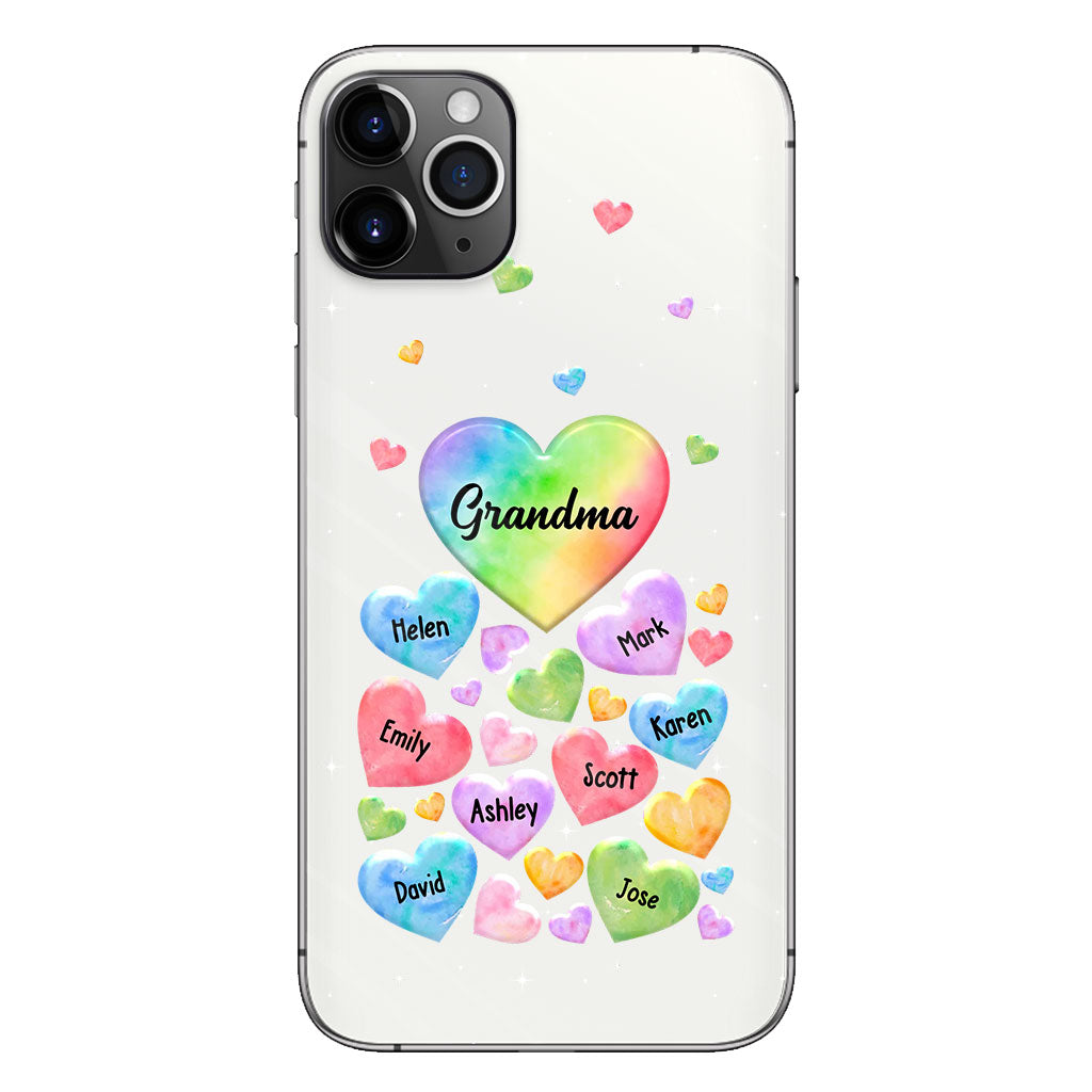 Colorful Heart Of Grandma Mother - Gift for grandma, grandma, mom - Personalized Clear Phone Case