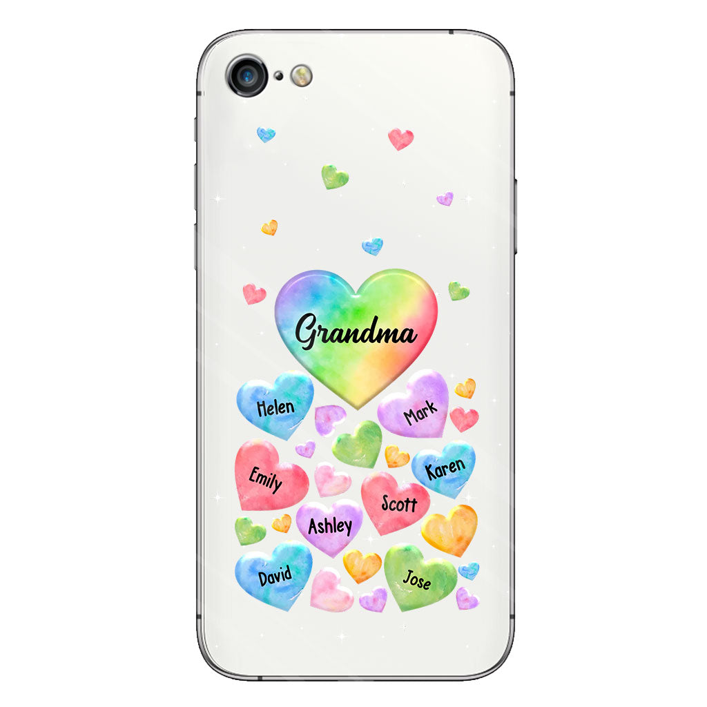 Colorful Heart Of Grandma Mother - Gift for grandma, grandma, mom - Personalized Clear Phone Case