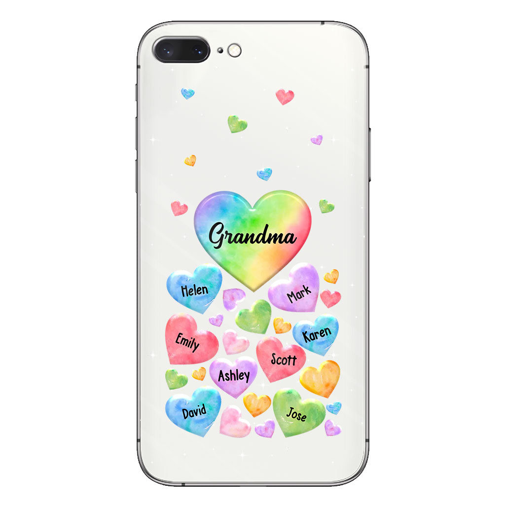 Colorful Heart Of Grandma Mother - Gift for grandma, grandma, mom - Personalized Clear Phone Case